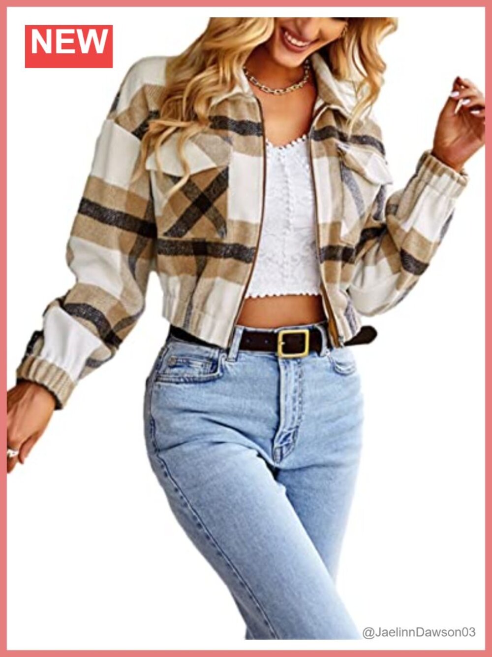 Womens Cropped Plaid Flannel Shacket Zip Up Jacket Casual Fall